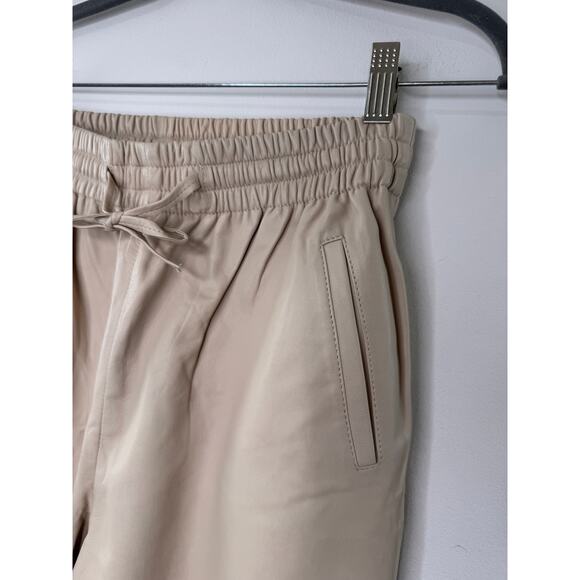 Kujten Marl Beige Leather Trousers High-Rise Elastic Waistband Size Large L NEW - Picture 4 of 9